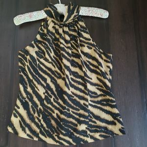 INC silk animal print black/gold halter top